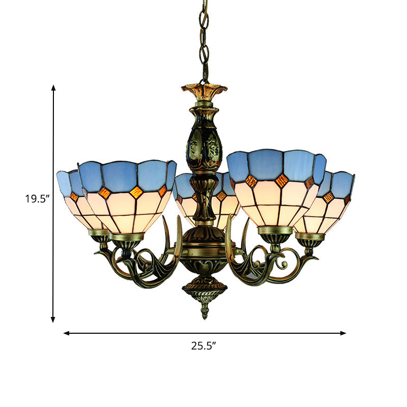 Stained Glass Chandelier with 5 Lights for Dining Room - Tiffany Bowl Ceiling Light