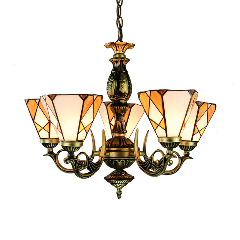 Tiffany Style Cone Chandelier With 5 Stained Glass Lights For Bedroom