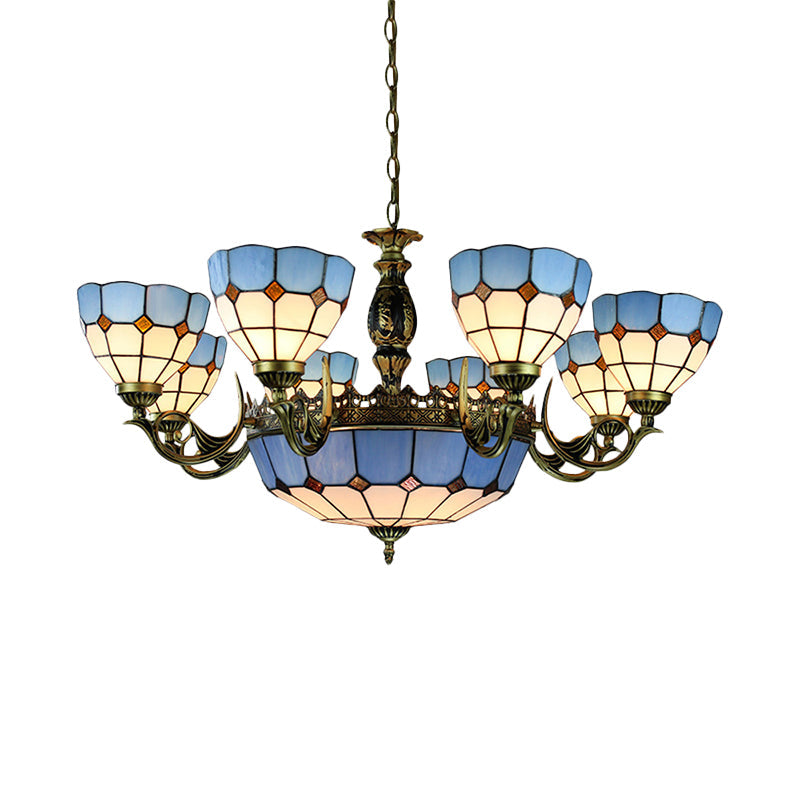Mediterranean Cut Glass Chandelier with Blue Bowl Shape and 11 Lights