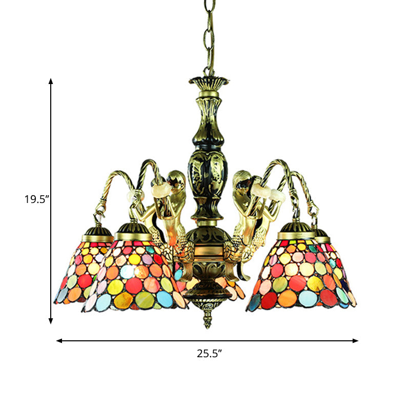 Tiffany Style Bell Shade Stained Glass Hanging Chandelier - 5-Light Ceiling Light in Antique Bronze for Bedroom