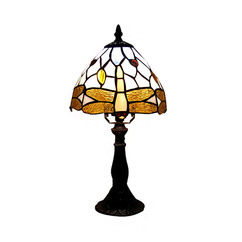 Dragonfly Stained Glass Tiffany Umbrella Desk Light - Brown