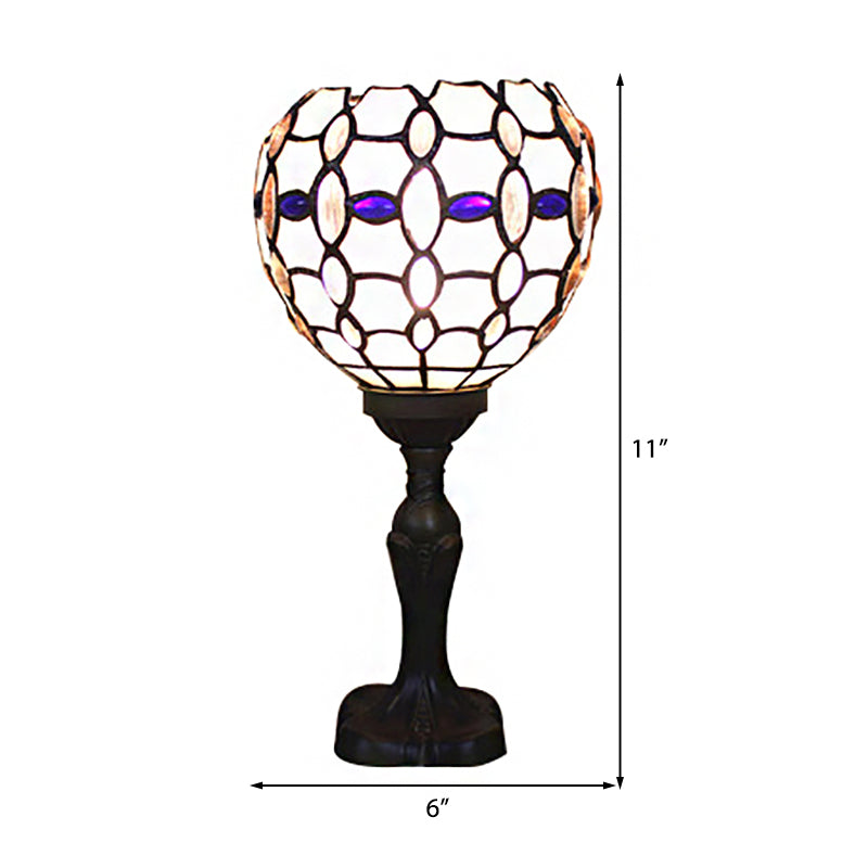 Tiffany Stained Glass Blue Torch Table Lamp - Gem/Dragonfly Pattern For Cafe & Living Room