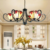 Trapezoid Stained Glass Pendant Light With Adjustable Metal Chain - 5/6/8 Lights 6 / Red