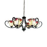 Trapezoid Stained Glass Pendant Light With Adjustable Metal Chain - 5/6/8 Lights