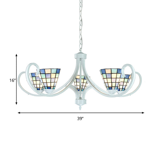 Stained Glass Tiffany Cone Ceiling Chandelier - 5/6/8 Lights, Curved Arm Design