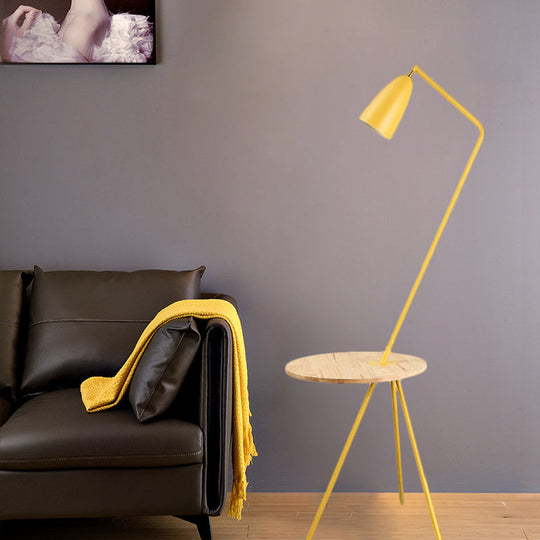 Modern Metal Floor Reading Light: Simple 1-Bulb Tripod Lamp With Shelf For Living Room -