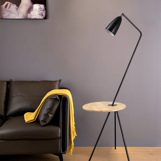 Modern Metal Floor Reading Light: Simple 1-Bulb Tripod Lamp With Shelf For Living Room -