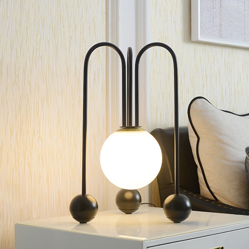 Contemporary U-Shaped Metal Table Lamp With Opal Glass Shade - Black/Gold Warm/White Light 1 Bulb
