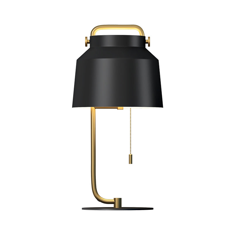 Contemporary Metal Tapered Drum Table Lamp In Black With Pull Chain - Perfect Bedroom Night Lighting