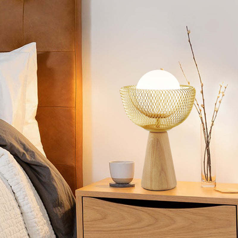 Modern Metal Bedside Lamp With Opal Glass Shade - Beige