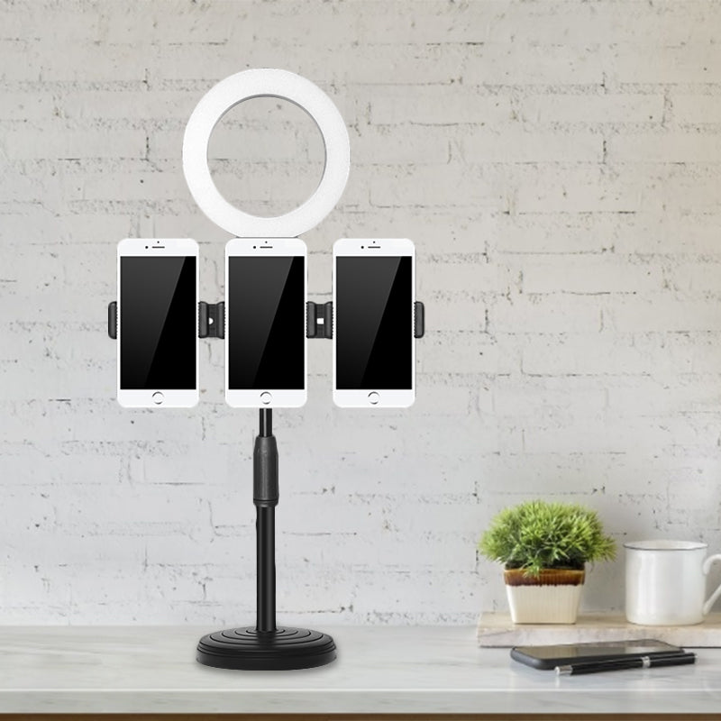 Modern Usb Vanity Light - Phone Support Led Fill Flush Lamp With Black Finish & Round Metal Shade