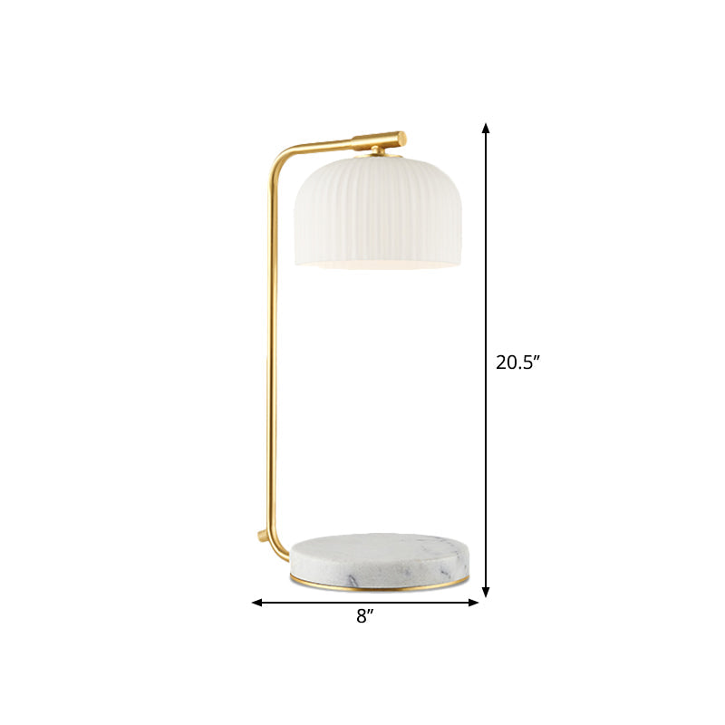 Opal Ribbed Glass 1-Light Nightstand Lamp - Modern Brass Design With Marble Base