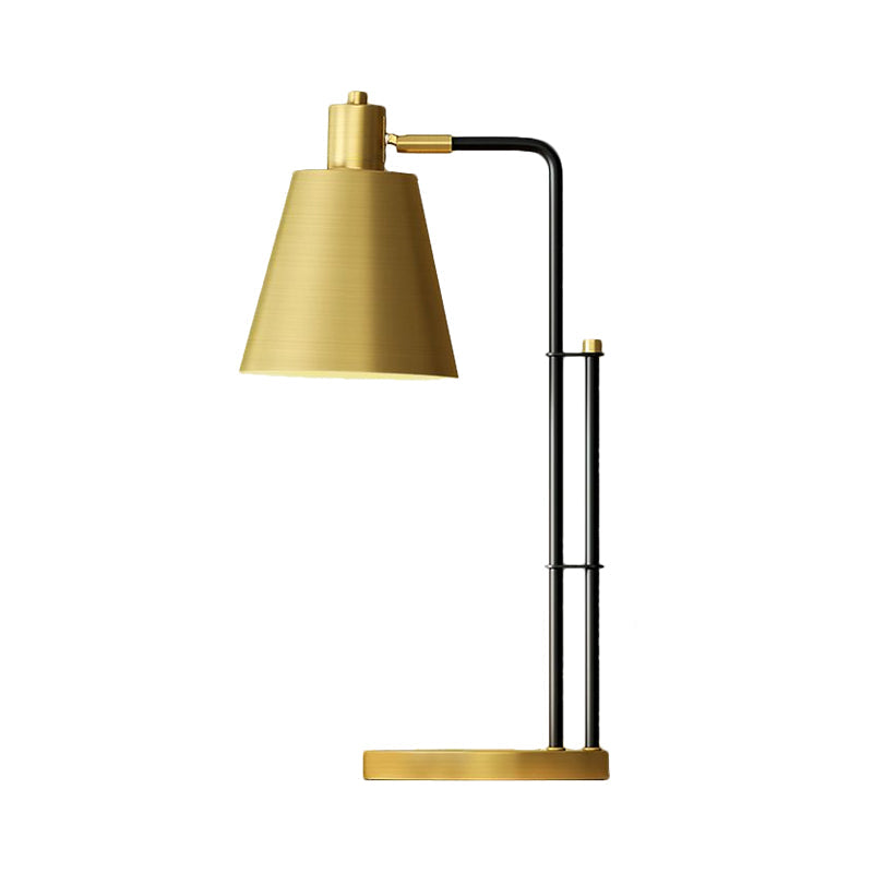 Modern Tapered Table Lamp In Brass With Round Base - 1-Light Bedroom Nightlight