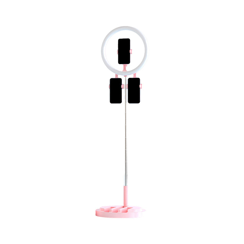 Portable Circular Led Makeup Light With Usb Port - Metal Phone Holder In Black/White/Pink