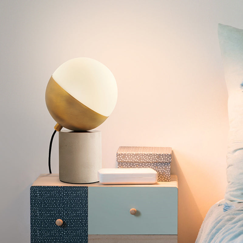 Gold Sphere Nightstand Lamp - Simple Cream Glass Table Light With Marble Base