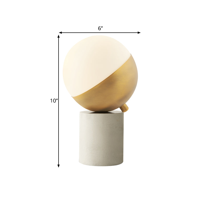 Gold Sphere Nightstand Lamp - Simple Cream Glass Table Light With Marble Base