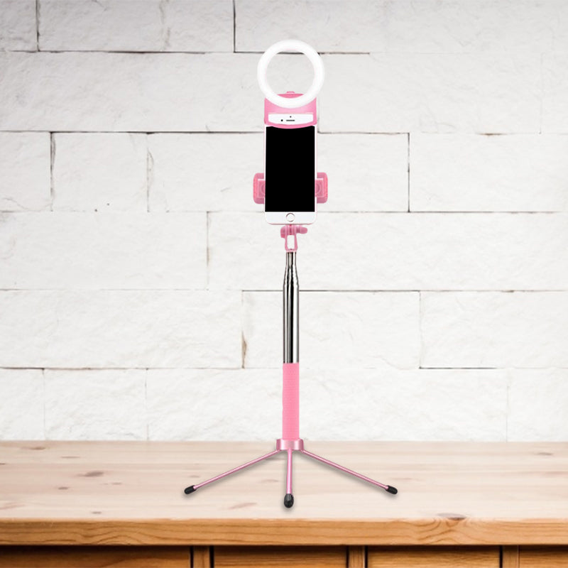 Contemporary Pink Metal Mobile Phone Holder With Ring Make-Up Lamp And Led Fill Flush Light / Usb