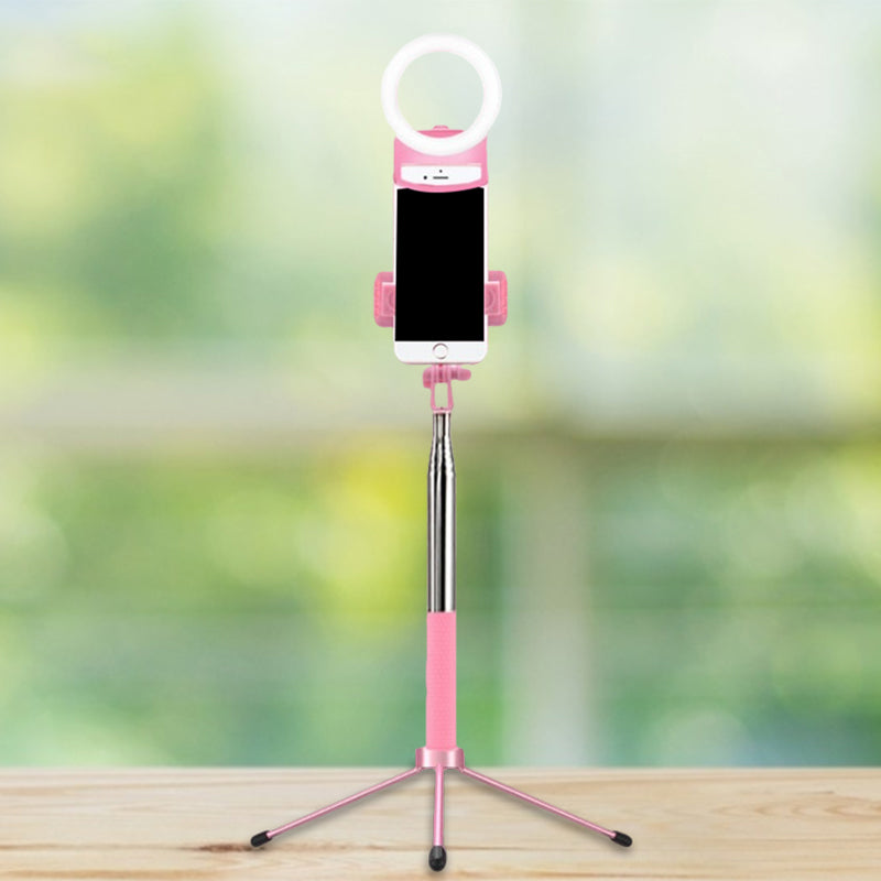 Contemporary Pink Metal Mobile Phone Holder With Ring Make-Up Lamp And Led Fill Flush Light