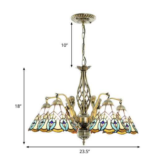 Peacock Stained Glass Pendant Chandelier - 5-Light Hanging Fixture in White