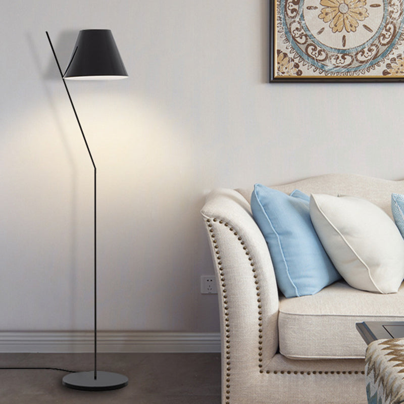Minimalist 1-Light Black Cone Floor Lamp For Drawing Room - Elegant Fabric Lighting