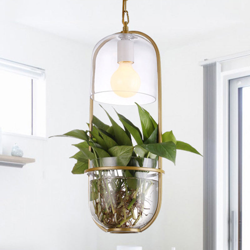 Industrial Clear Glass Bottle Suspension Pendant With 1 Light Dining Room Drop Lamp