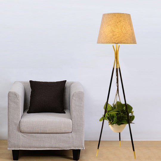 Modern Tripod Floor Lamp With Black/White/Flaxen Drum Shade Ideal For Reading And Warehouse Lighting