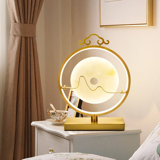 Loop Night Table Lamp In Brass With Led Lighting Simple Metal Design 11/12 Width Round Jade Deco For