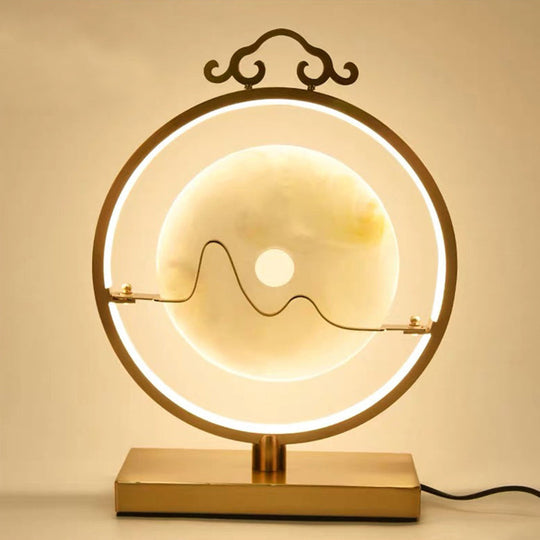 Loop Night Table Lamp In Brass With Led Lighting Simple Metal Design 11/12 Width Round Jade Deco For