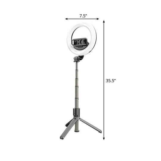 Compact Black Led Mobile Phone Tripod With Minimal Round Vanity Light