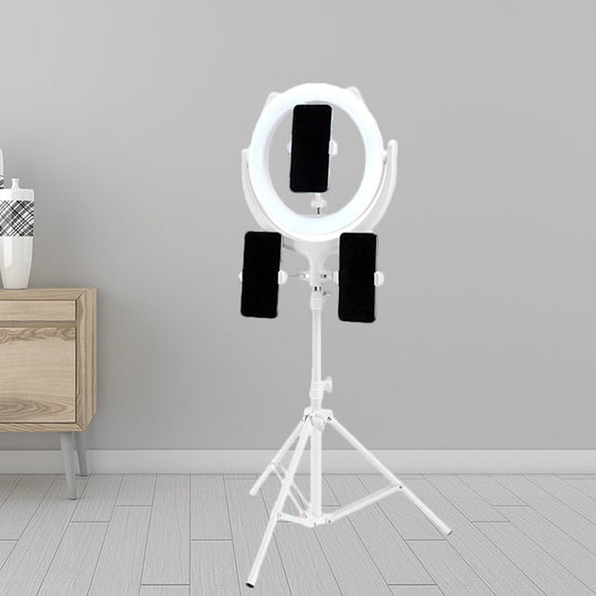 Led Mirror Light In White Round Tripod Design With Metallic Flush Lamp Shade / Usb