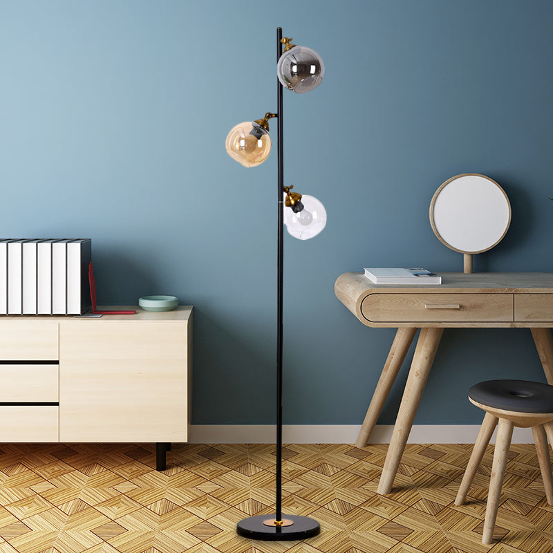 Multi-Color Glass Standing Lighting: Sphere 3-Head Floor Reading Lamp For Living Room With Metal