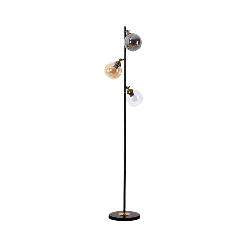 Multi-Color Glass Standing Lighting: Sphere 3-Head Floor Reading Lamp For Living Room With Metal