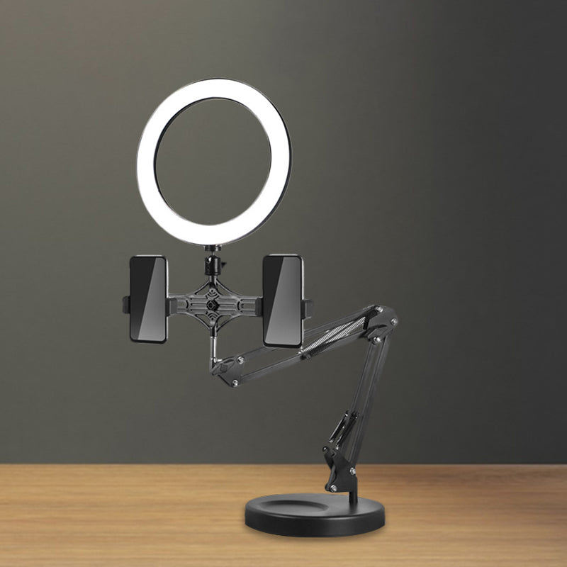 Black Circular Mirror Lamp With Adjustable Usb Led Fill-In Flash Lighting /