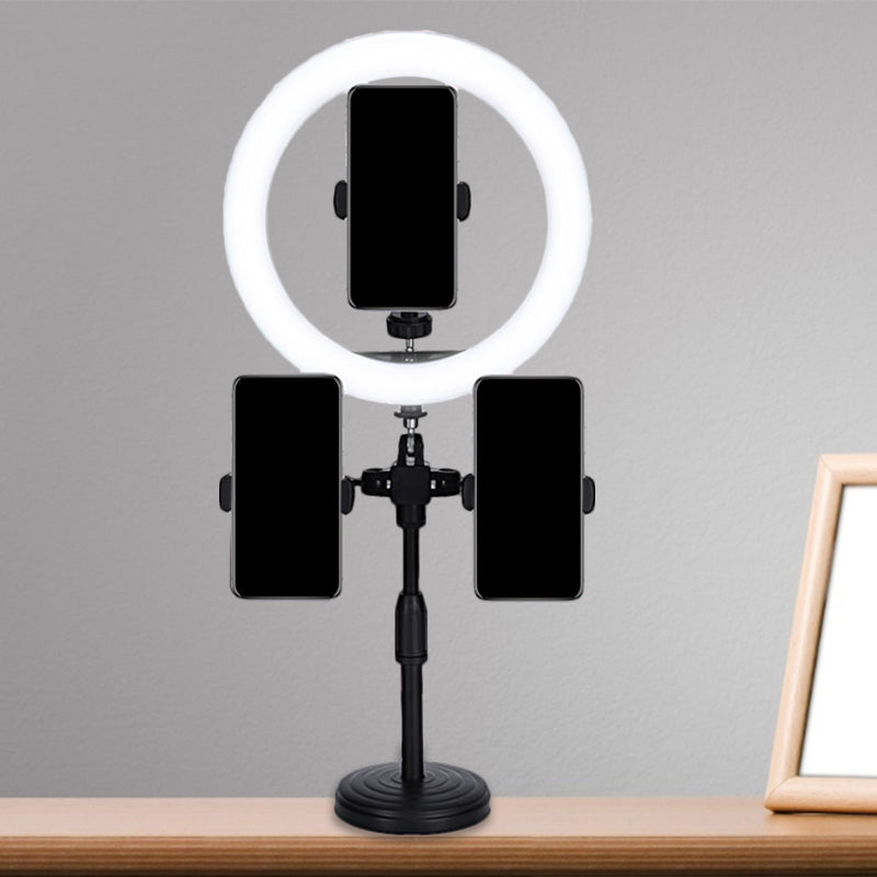 Round Minimalist Led Mirror Lamp With Usb And Metallic Shade - Black Finish