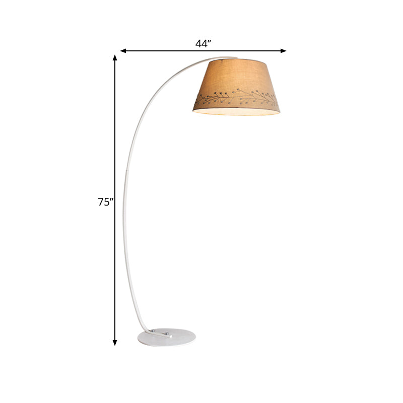 Modern Beige Floor Lamp With Arched Arm And Drum Shade - Ideal For Living Room Lighting