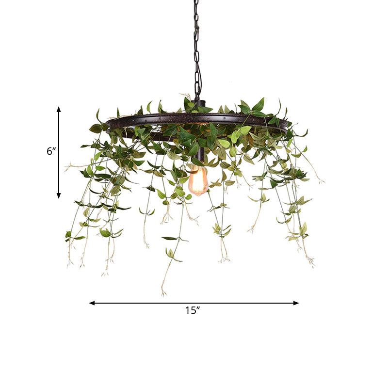 Black Metal Farmhouse Hanging Lamp Kit - 12.5/15 W 1-Head Pendant Light With Plant Deco For