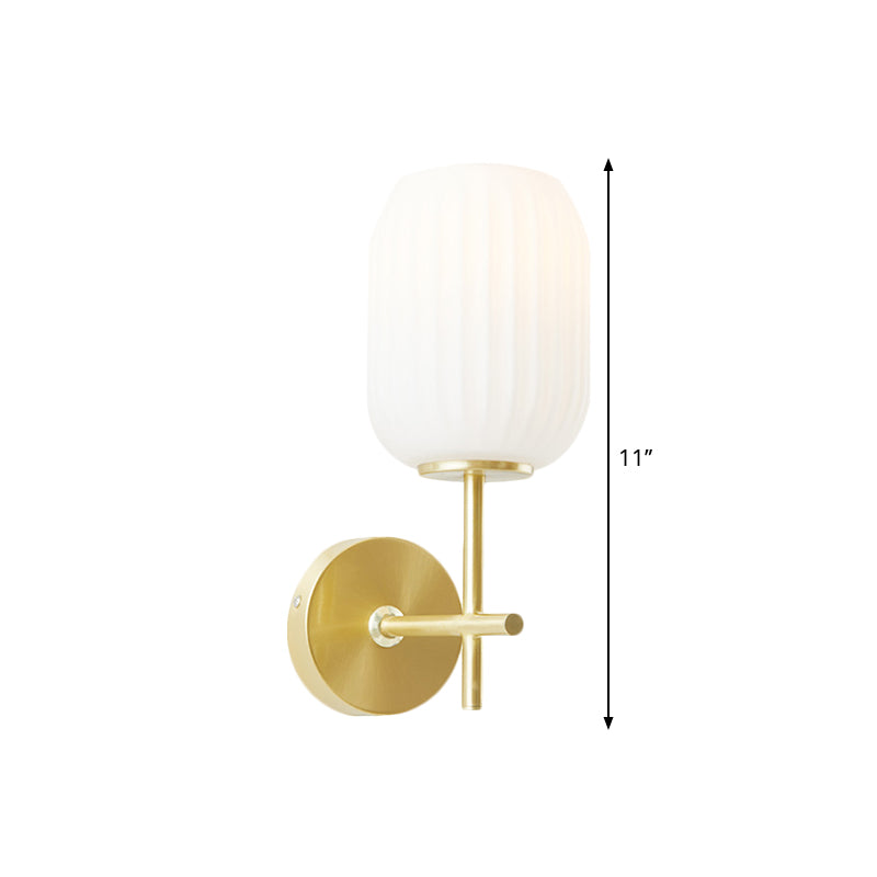 Simple Gold Bedside Wall Sconce With Lantern Cream Glass Shade - 1 Light Fixture