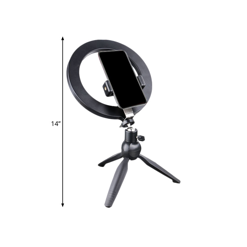 Minimalist Black Tripod Phone Holder With Led Vanity Light And Fill-In Flash Lighting +