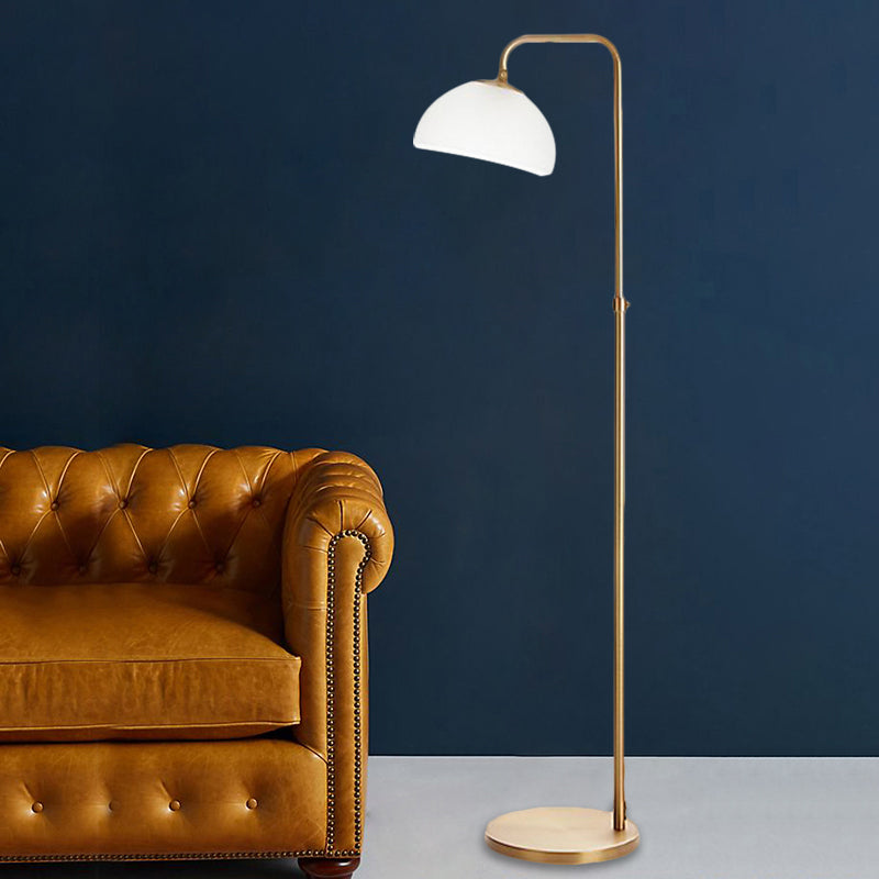 Contemporary Opal Glass Floor Lamp With Brass Finish - Stylish 1-Bulb Reading Lighting For Living