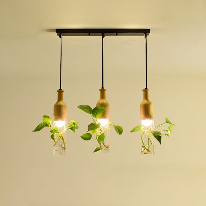 Black Geometric Frame Dining Room Pendant Lamp With Flowerpot Deco - Metal 3 Bulb Hanging Fixture