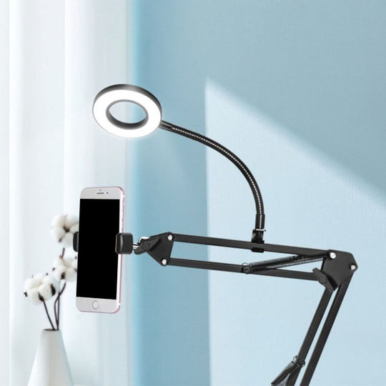 Contemporary Led Black Fill Flush Lamp With Adjustable Arm - Metal Ring Vanity Lighting