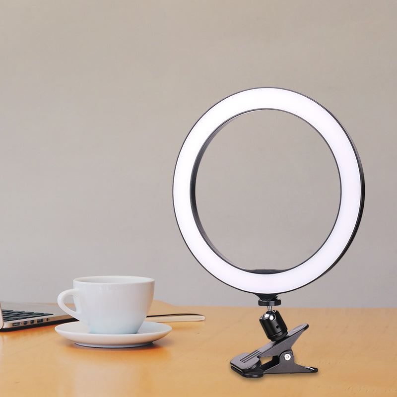 Portable Black Circle Clip-On Vanity Light Mobile Phone Holder With Led Fill Lamp (6/8 Dia)