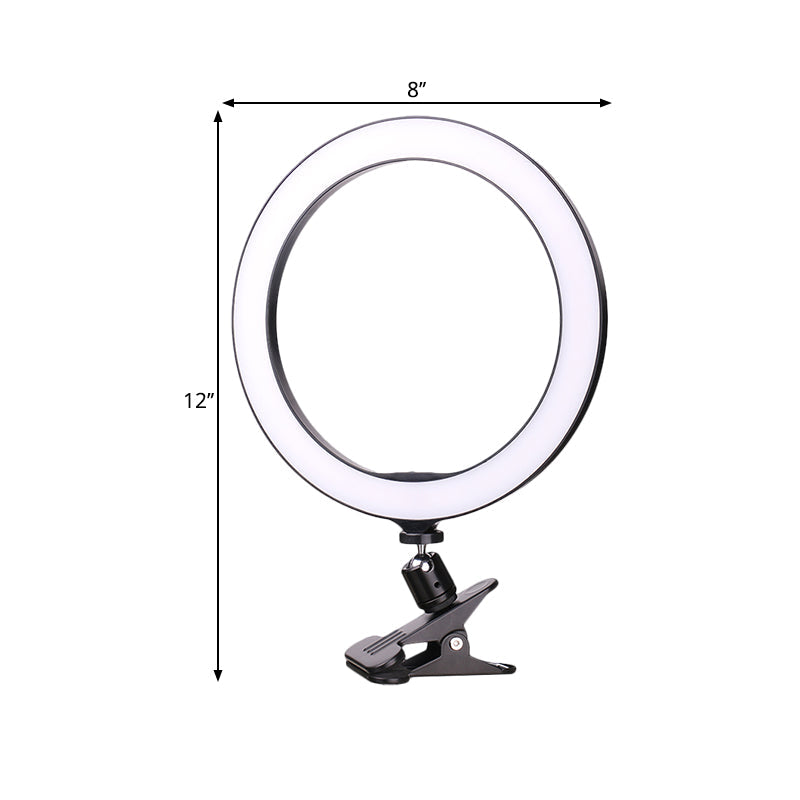 Portable Black Circle Clip-On Vanity Light Mobile Phone Holder With Led Fill Lamp (6/8 Dia)