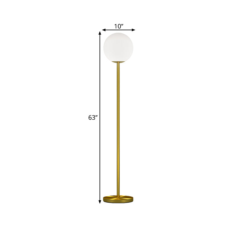 Contemporary Milky Glass Sphere Floor Light With Brass Finish - Ideal For Bedroom Reading