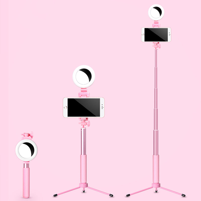Led Mirror Light With Metallic Shade & Mobile Holder - Modern Pink Circle Design