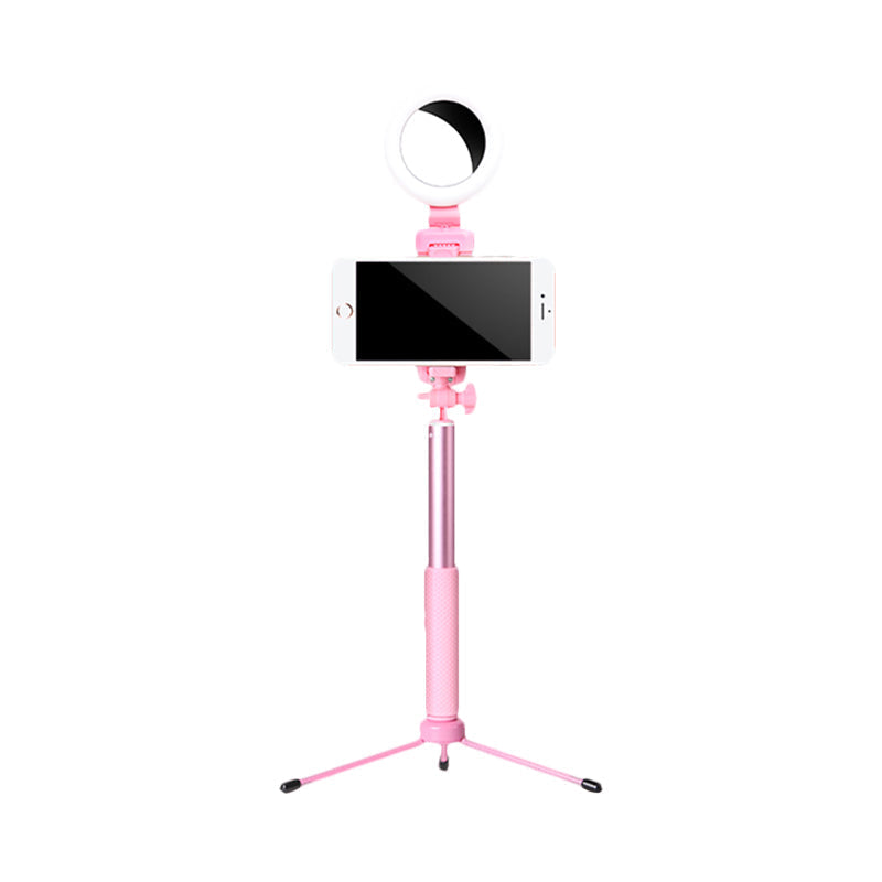 Led Mirror Light With Metallic Shade & Mobile Holder - Modern Pink Circle Design / Usb A