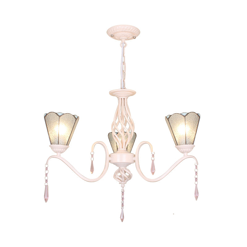 3-Light Cone Pendant with Dimpled Clear Glass and 12" Chain - Traditional Chandelier