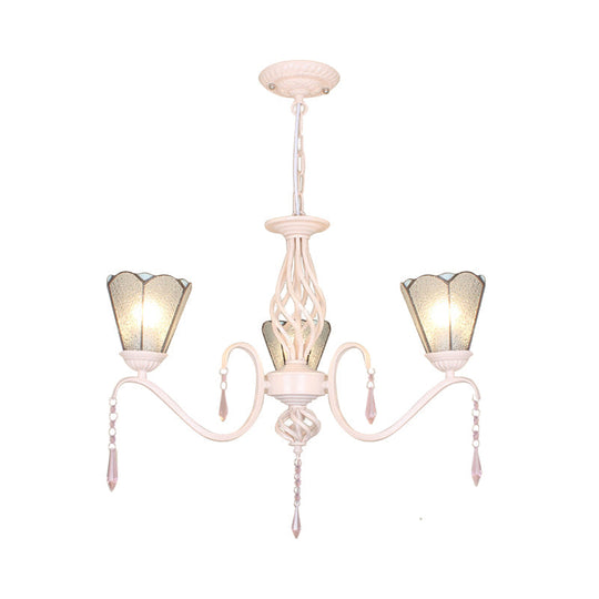 Traditional Cone Hanging Chandelier With Dimpled Clear Glass And 12 Chain - 3 Lights