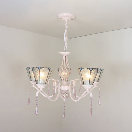 Crystal Cone Chandelier with 5 Clear Glass Lights - Elegant Tradition Pendant for Stairways