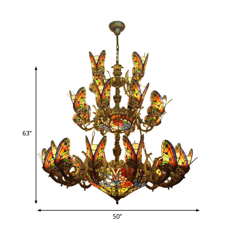 Exquisite Butterfly Chandelier with Tiffany Glass Pendant for Living Room
